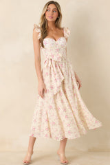 Gabrielle Light Pink Floral Cotton Bustier Midi Dress