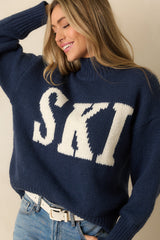Ski Ya Soon Navy Blue Knit Turtleneck Ski Sweater