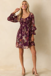 Flutter Away Berry Purple Multi Floral Print Mini Dress