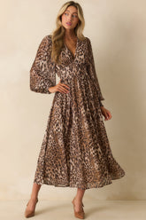 At Any Given Moment Brown Leopard Print Chiffon Maxi Dress