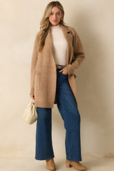 What's Left To Say Camel Brown Open Front Knit Cardigan