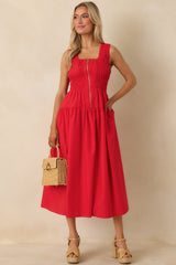 Better Late Than Never Red Sleeveless Midi Dress