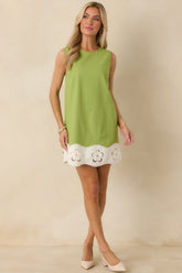 Fresh Cut Flowers Apple Green Floral Detail Sleeveless Mini Dress