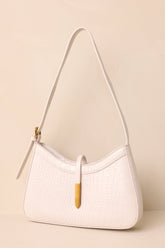 Worth The Risk Ivory Croc Embossed Faux Leather Handbag