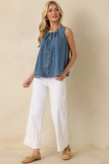 Just Add Sun Denim Button Front Sleeveless Top