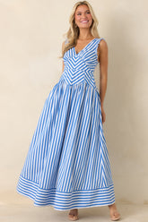 It's a Good Thing Blue Stripe Cotton Blend Sleeveless Maxi Dress