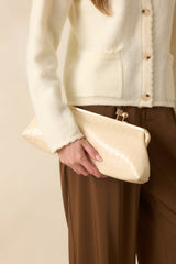 Good Call Light Beige Croc Embossed Faux Leather Clutch Handbag