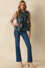 After All Is Said Navy Multi Floral Print Bow Front Quilted Vest