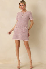 Soft Kisses Dusty Pink Short Sleeve Tweed Mini Dress