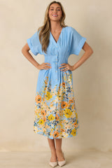 What Comes Next Blue Multi Cotton Floral Midi Dress