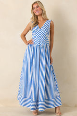 It's a Good Thing Blue Stripe Cotton Blend Sleeveless Maxi Dress