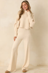 Polished Path Beige Ribbed Batwing Cropped Turtleneck Sweater