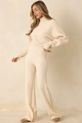 Polished Path Beige Knit Wide Leg Pants