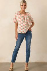 Right Where You Are Red Floral Cotton Puff Sleeve Top