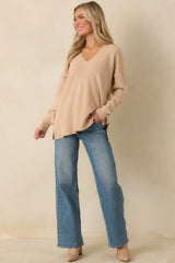 Cozy Afternoon Light Taupe V-Neck Sweater