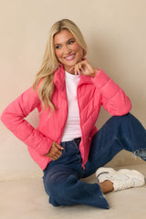 I Mean It Bright Pink Puffer Jacket