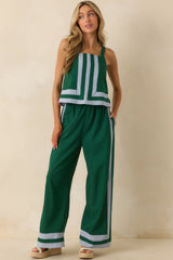 She Always Knows Green Contrast Trim Linen Blend Wide Leg Pants