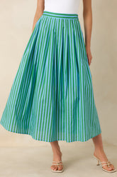 Making Moves Blue & Green Stripe Cotton Maxi Skirt