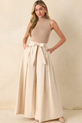 Taking Time Off Ecru Cotton Belted Palazzo Pants