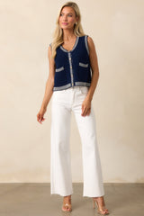 Lesson Learned Navy Cotton Button Front Sweater Vest