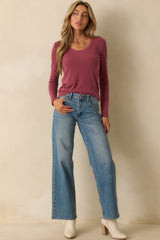 There When You Need It Plum Purple Ribbed Long Sleeve Tee
