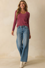 There When You Need It Plum Purple Ribbed Long Sleeve Tee
