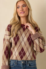 No Place Like Home Burgundy Multi Argyle Knit Sweater