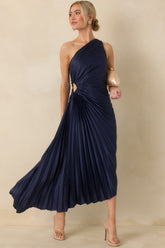 Poetic Charm Navy Blue Asymmetric One Shoulder Maxi Dress