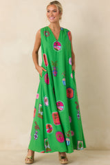 Send Me A Postcard Green Multi Tropical Print Maxi Dress