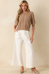 I Took My Chance Light Mocha Knit Short Sleeve Sweater