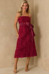 Raising The Bar Wine Red Floral Applique Midi Dress