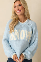 Wishful Thoughts Light Blue Knit Snow Sweater