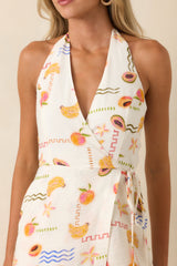 MINKPINK Carmen White Multi Fruit Print Halter Romper
