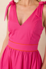 Just Getting Started Fuchsia Pink & Orange Cotton Tie Strap Midi Dress