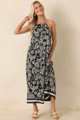 Z Supply Black & Ivory Viento Luz Floral Halter Midi Dress
