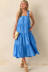 MINKPINK Blue Cotton Emily Strappy Midi Dress
