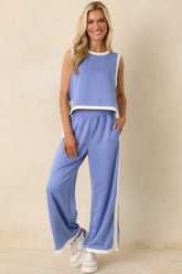 In Good Form Periwinkle Stretch Knit Contrast Trim Top