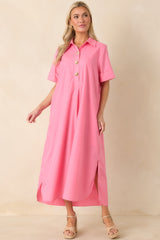 Read The Signs Pink Short Sleeve Maxi Dress