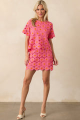 Naturally Poised Hot Pink Floral Embroidered Lace Mini Skirt