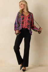 In Her Own Way Dark Teal Multi Patchwork Print Cotton Blouse