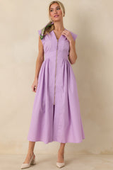 The Adeline Lavender Zip Up Midi Dress