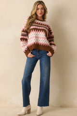 Worth The Mention Pink Multi Argyle Fair Isle Knit Crewneck Sweater