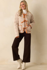Take No Chances Orange Floral Print Cotton Quilted Bow Front Jacket