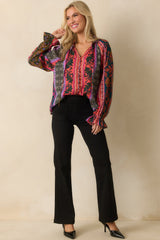 In Her Own Way Dark Teal Multi Patchwork Print Cotton Blouse