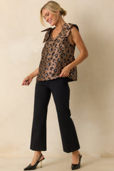 Untamed Elegance Bronze Leopard Print Jacquard Sleeveless Top