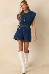 The Road Less Traveled Dark Wash Denim Romper