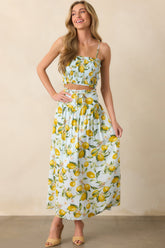 In My Flow Light Blue Lemon Print Drop Waist Maxi Skirt
