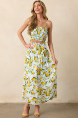 In My Flow Light Blue Lemon Print Drop Waist Maxi Skirt