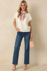 Easy to Adore Ivory Knit Short Sleeve Mock Neck Sweater