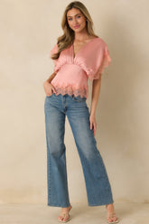 A Serendipitous Moment Blush Pink Trim V-Neck Blouse